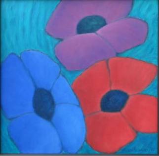 Blumen rot, violett und blau, 2017, l auf Leinen, 35 x 35 cm, WV 570